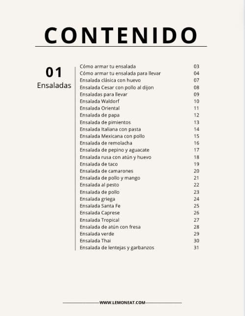 Contenido del ebook de ensaladas